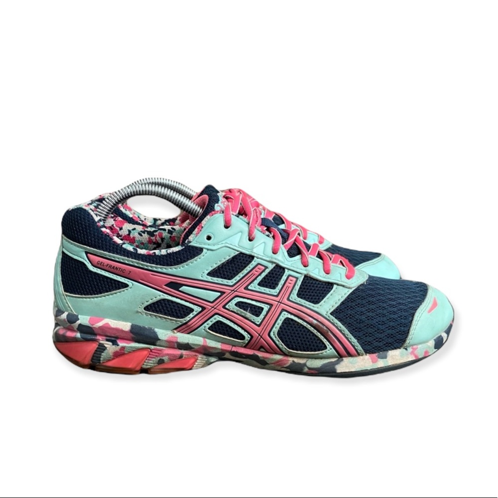 Asics Gel Frantic 7 T3A6Q Womens Running Shoes Aqua Pink Midnight Blue Size 10. - Picture 1 of 10